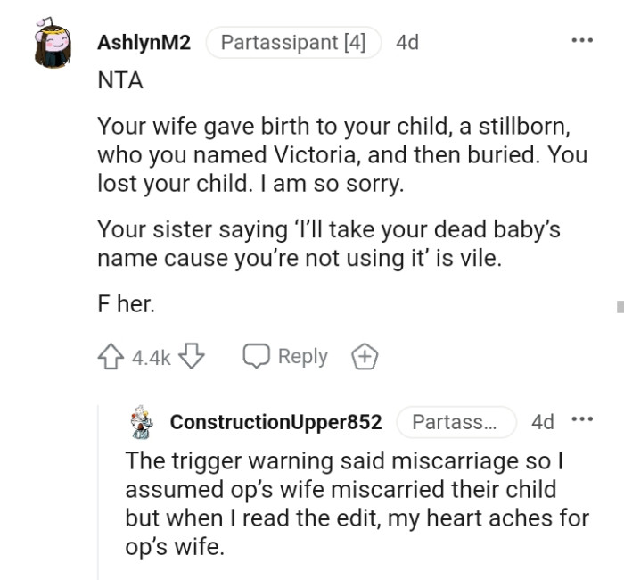 The OP lost his child, and this Redditor is so sorry about it.
