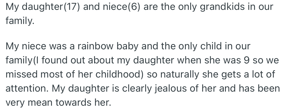 OP’s Niece Was a Rainbow Baby, So Naturally She Gets All the Attention in the Family. This Made OP’s Daughter Quite Jealous