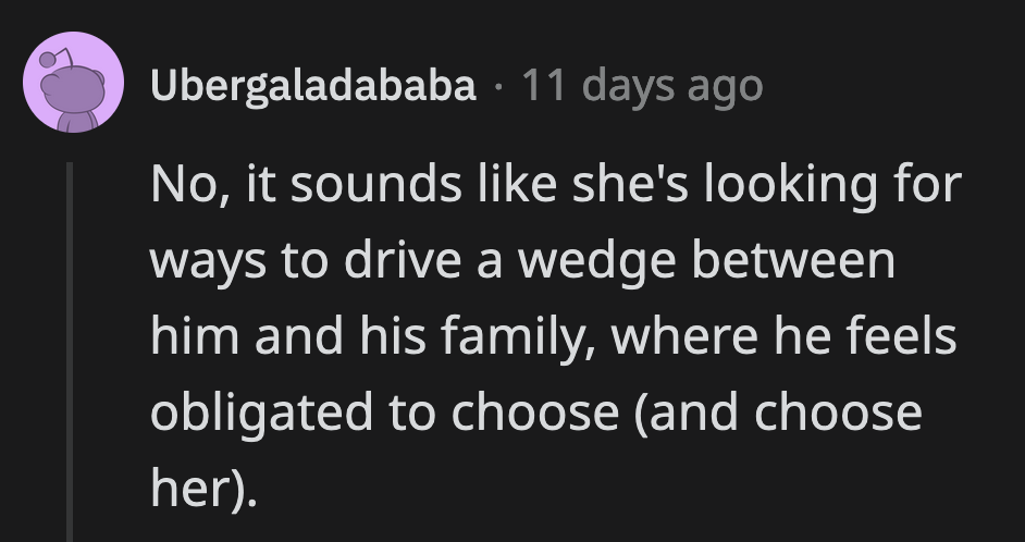 Is this the fiancée's way of making OP's brother choose between her and his family?