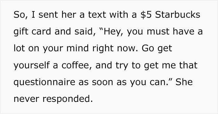 Out of kindness, Shayla even sent the bride a Starbucks gift card—just in case she was too stressed with the whole wedding planning.