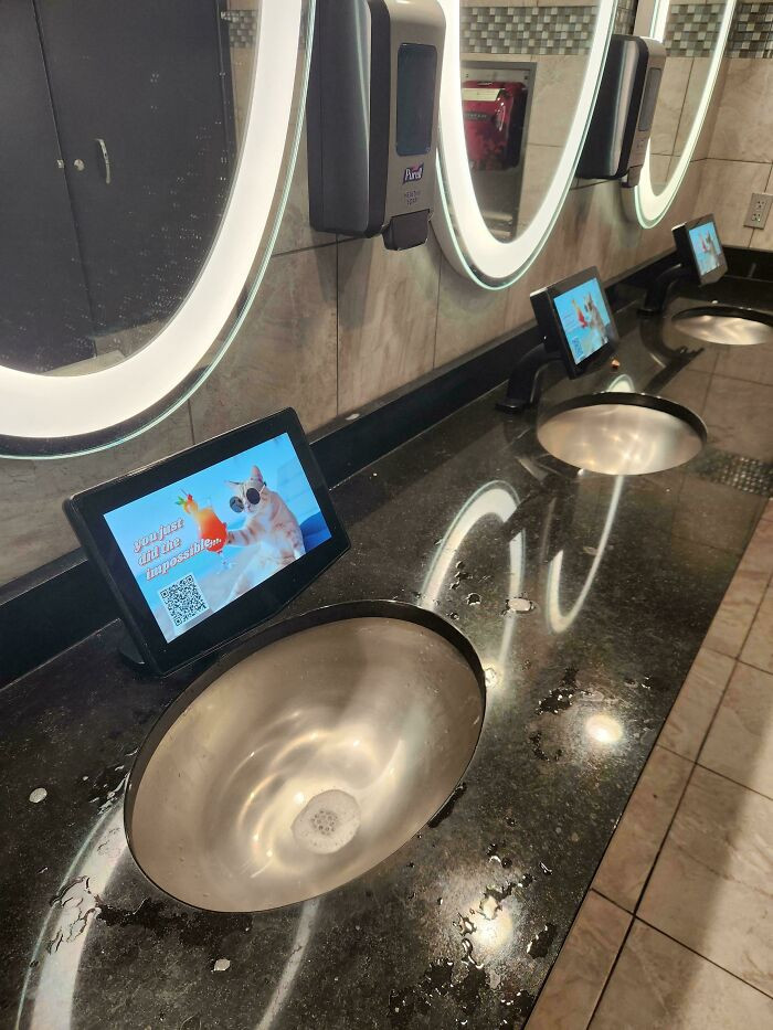 "We've Reached A New Low, Ads On The Sinks In The Gym Bathroom"
