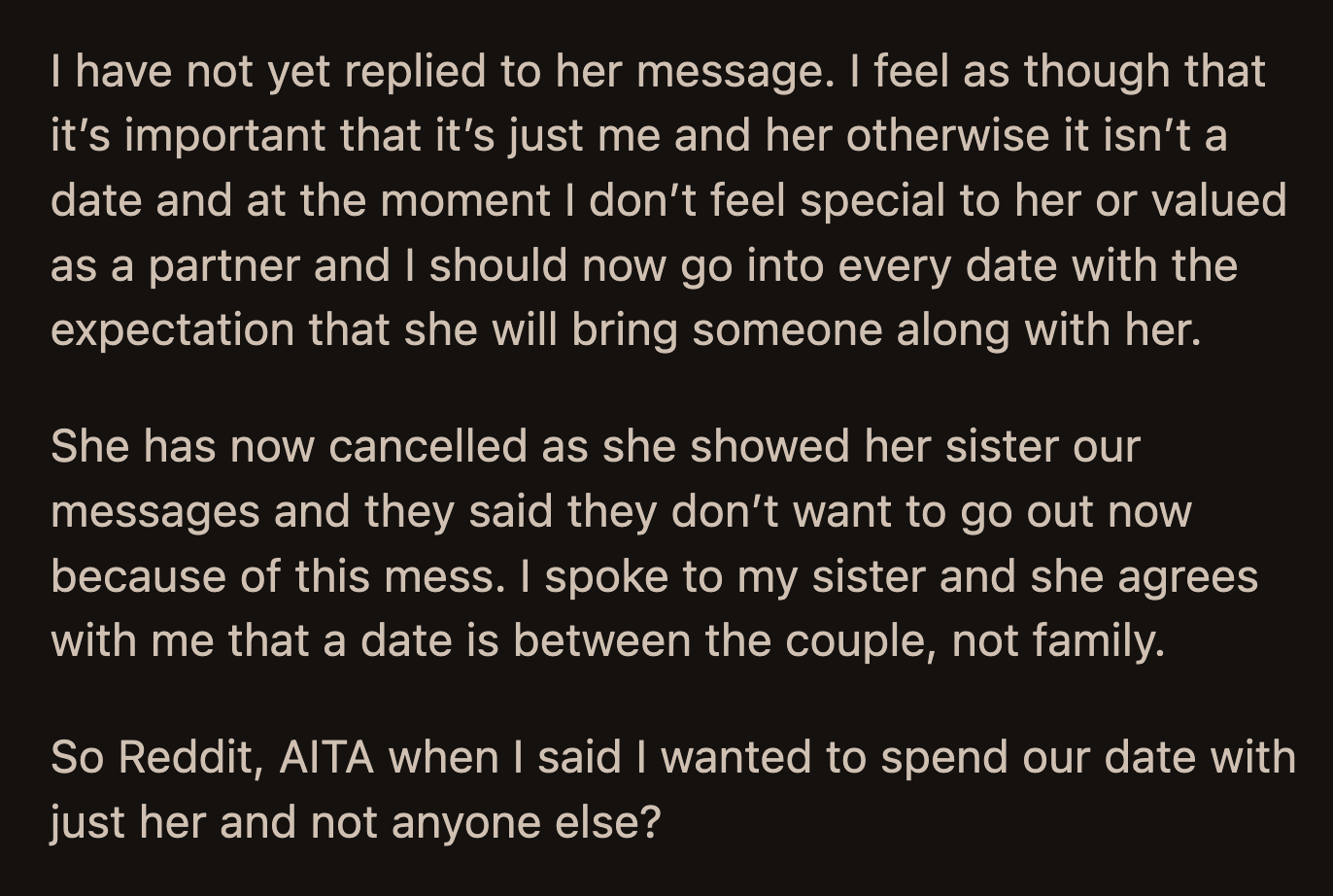 The park date was canceled after her girlfriend showed the messages to her sister. Did OP overreact?
