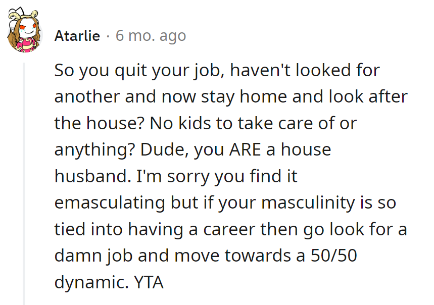 Upgrade the title, add a job. No kids, just a house to manage—it's a domestic flex, not a fuss.