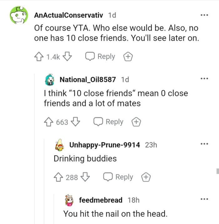 According to this Redditor, no one has ten close friends