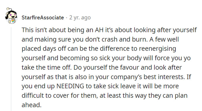 Self-care isn't selfish; it's strategic. Prevent burnout, save the company headaches—a win-win!