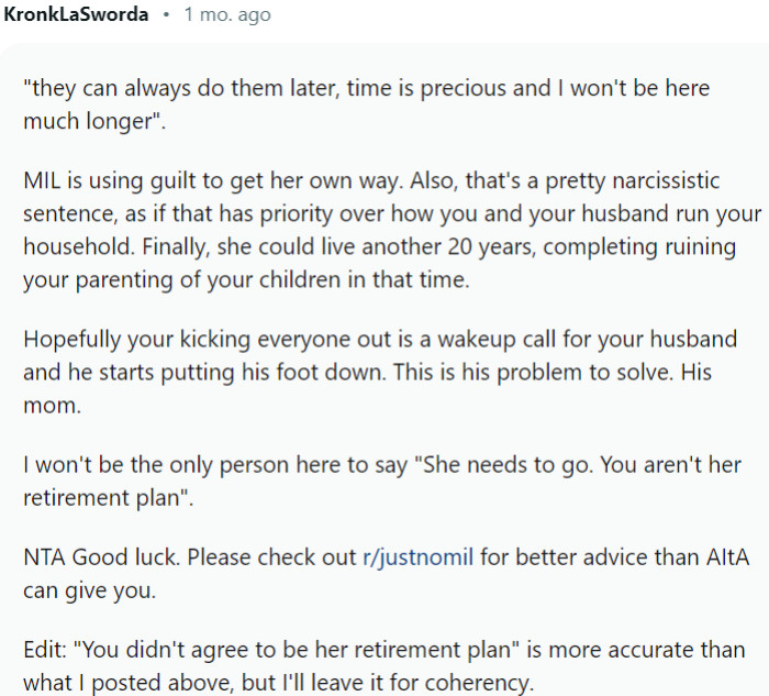 MIL is using guilt to get her own way