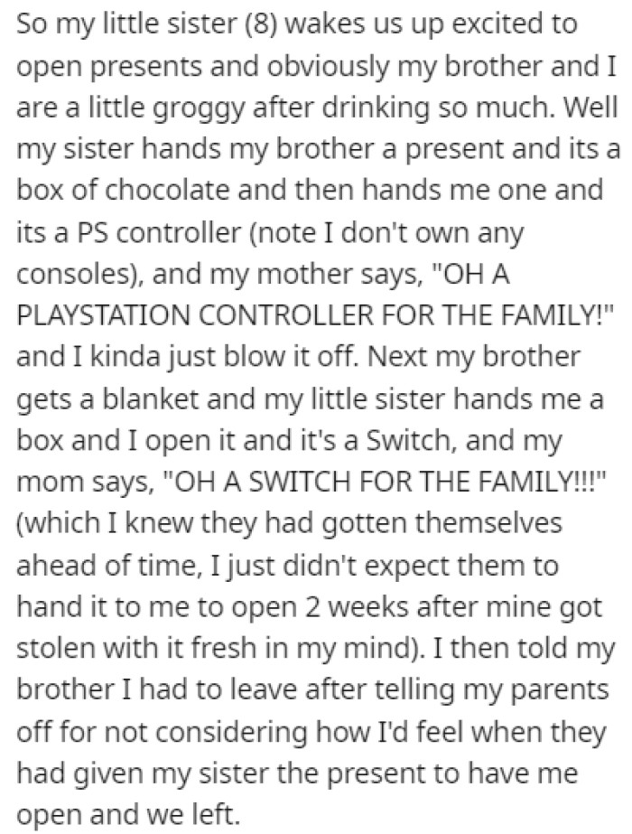OP opened the box handed to him and it was a Nintendo Switch