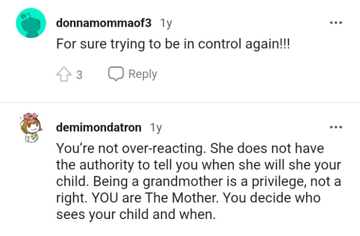 MIL doesn't have the authority to tell the OP when she'll have her child