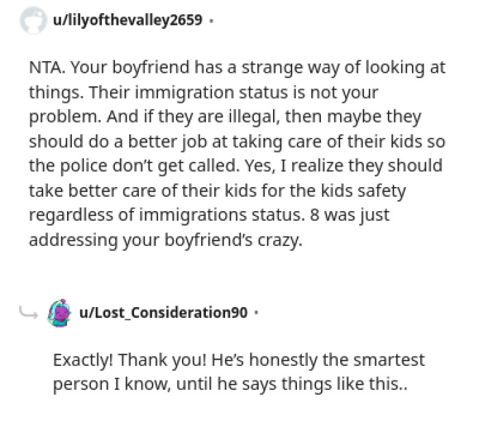 Their immigration status is not the OP's problem