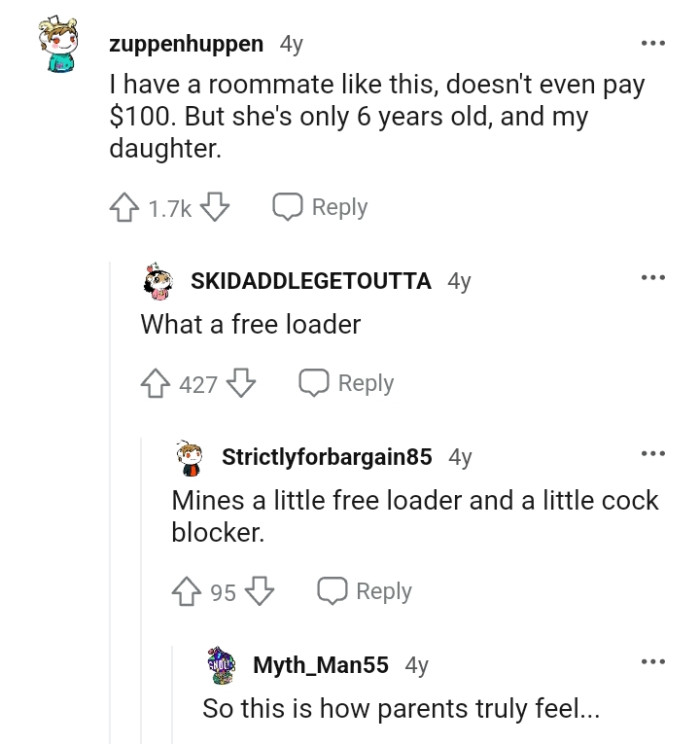 This Redditor has a roommate, but it happens to be her daughter.