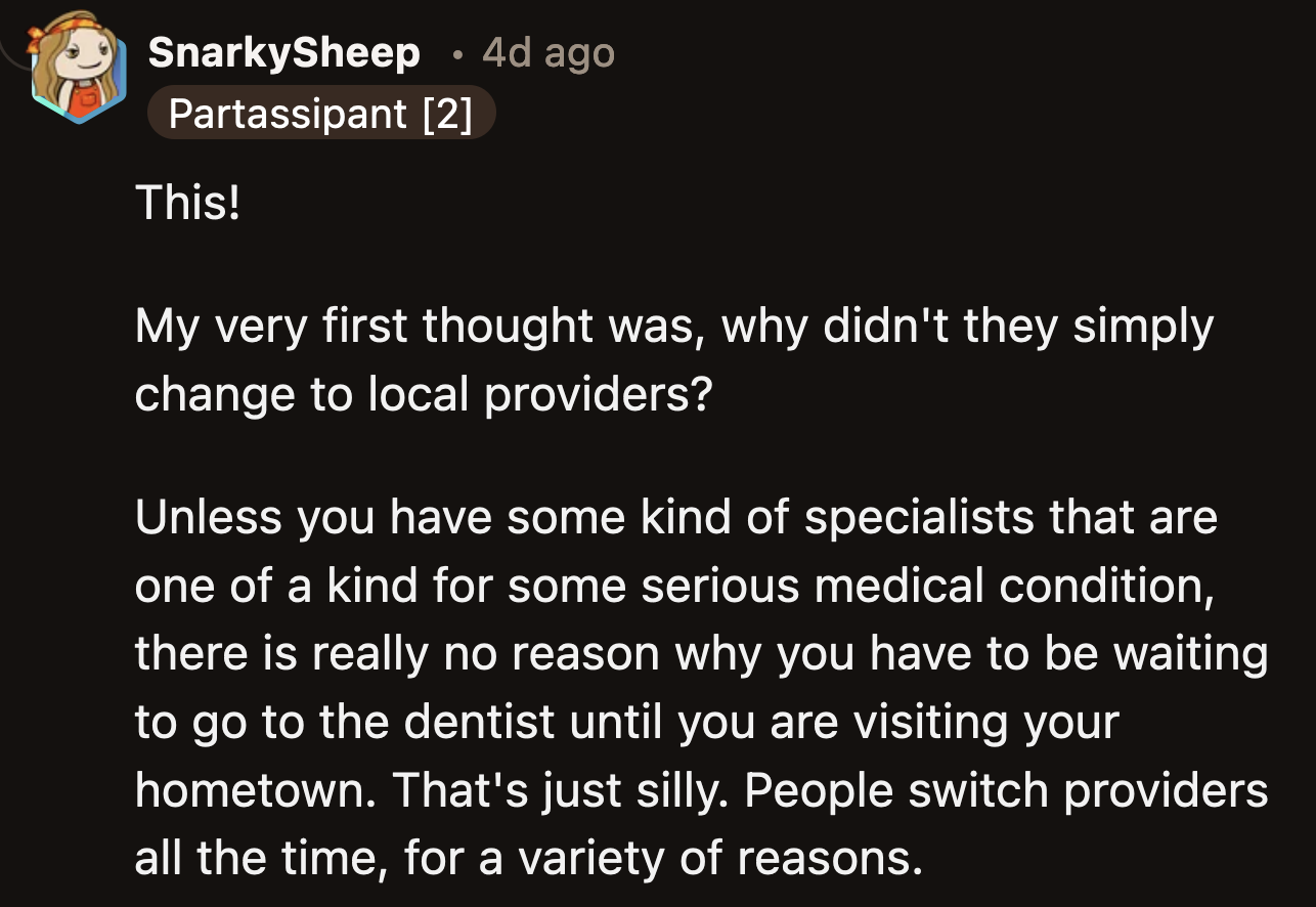 They also questioned why OP and their husband didn't change their providers, given that they have lived in their new place for several years.