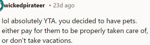 If OP decided to have pets, he should either make sure they are well taken care of or skip the vacation.