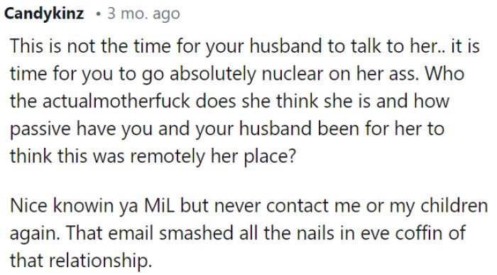 It's time for OP to take strong action against her MIL.