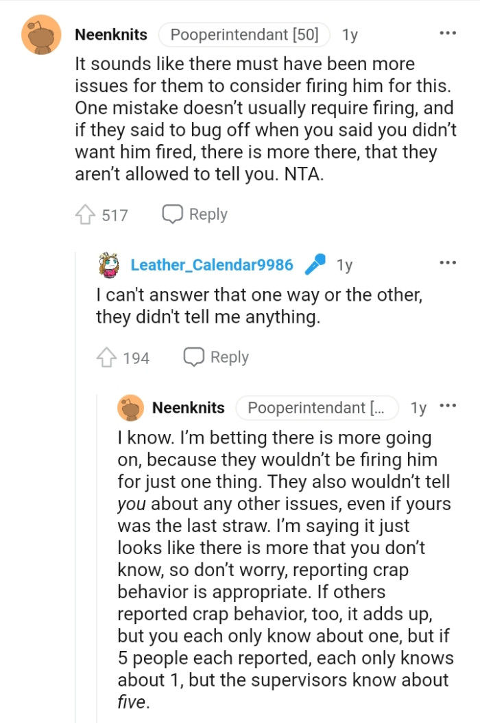 OP said he didn't want him fired