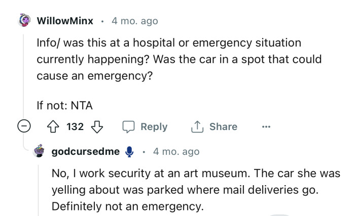 According to OP, the car was parked where mail deliveries go. There was definitely no emergency.