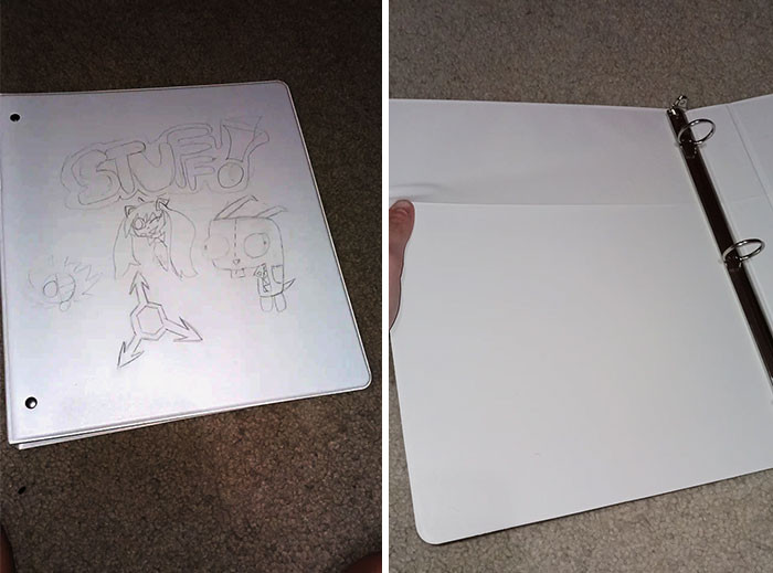 "I Was Drawing On My New School Binder. Turns Out It Was Upside Down And On The Wrong Side. So I'm Gonna Need To Draw All Of That Again!"