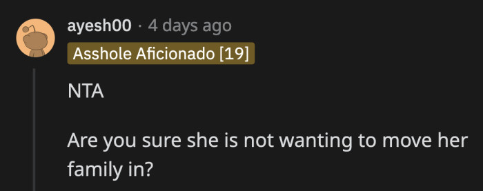 OP replied that his wife has no plans to move her own family to replace their roommates since they live in a different state