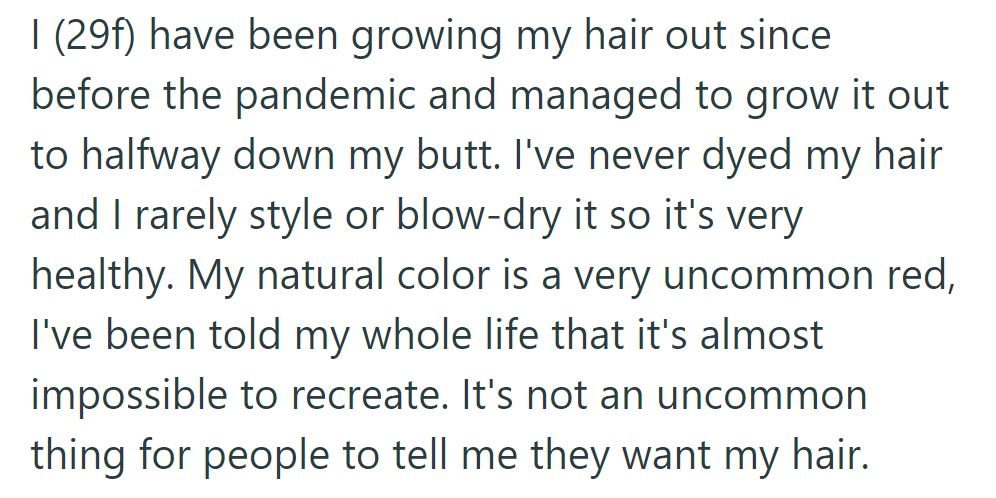 OP grew her red hair long during the pandemic, and it's admired for its rare, natural shade and health.