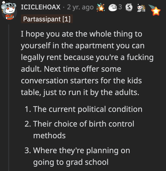 Redditors suggested that if they really want OP to sit at the kids' table...