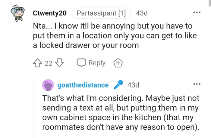 The OP is advised to put the knives in a location only she can access