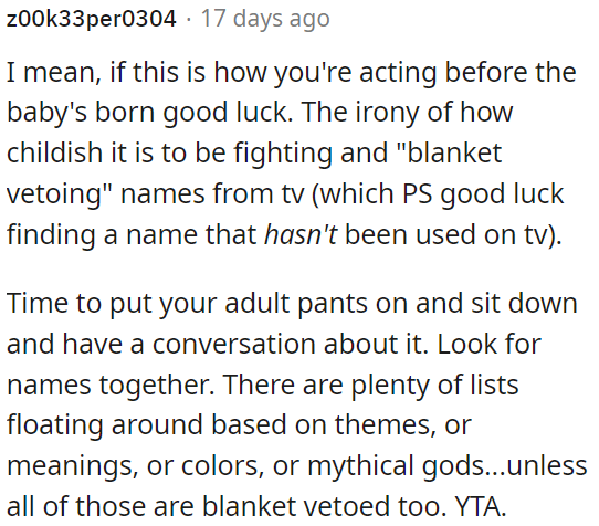 Vetoing names based on TV characters is childish.