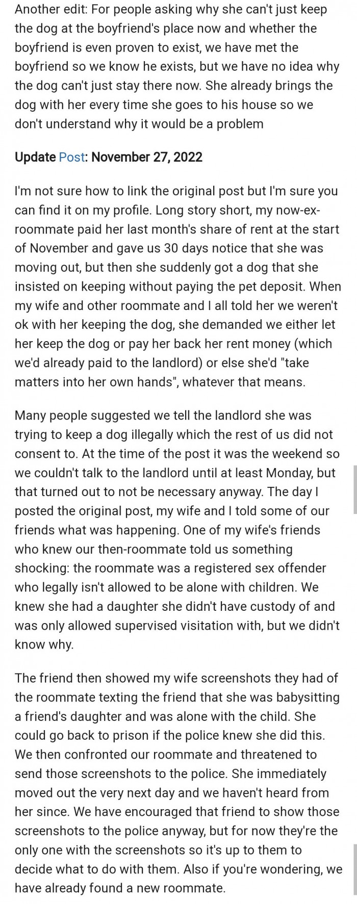 3. OP updated the post about their situation.