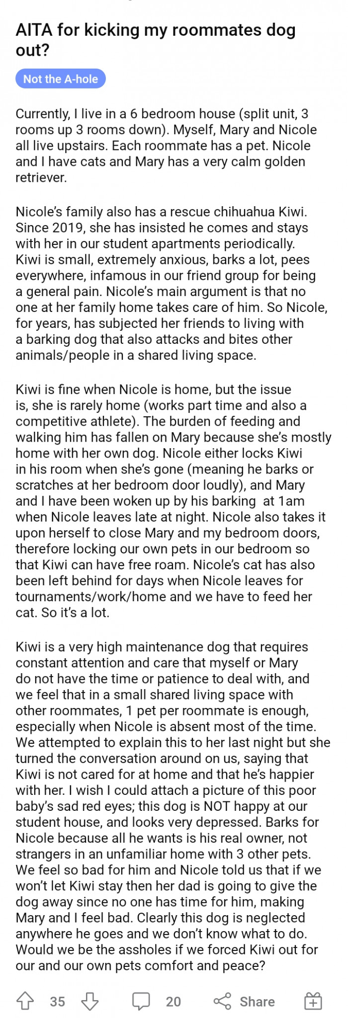 1. OP shared about her roommate's dog and why they are deciding to kick out her dog.