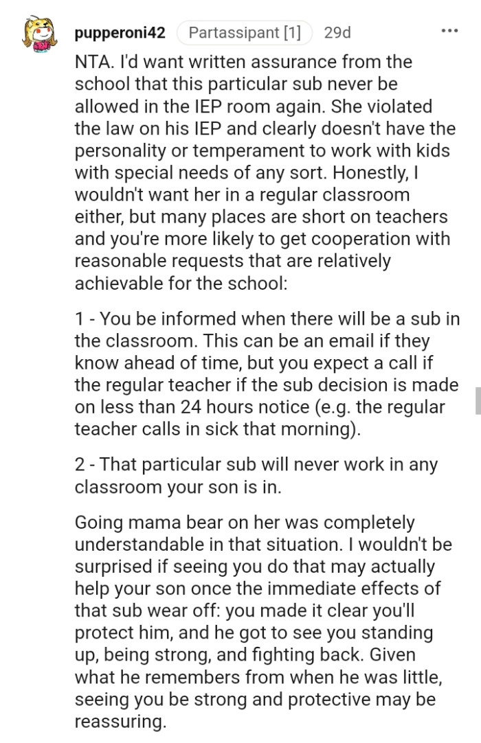 This redditor wouldn't want her in a regular classroom