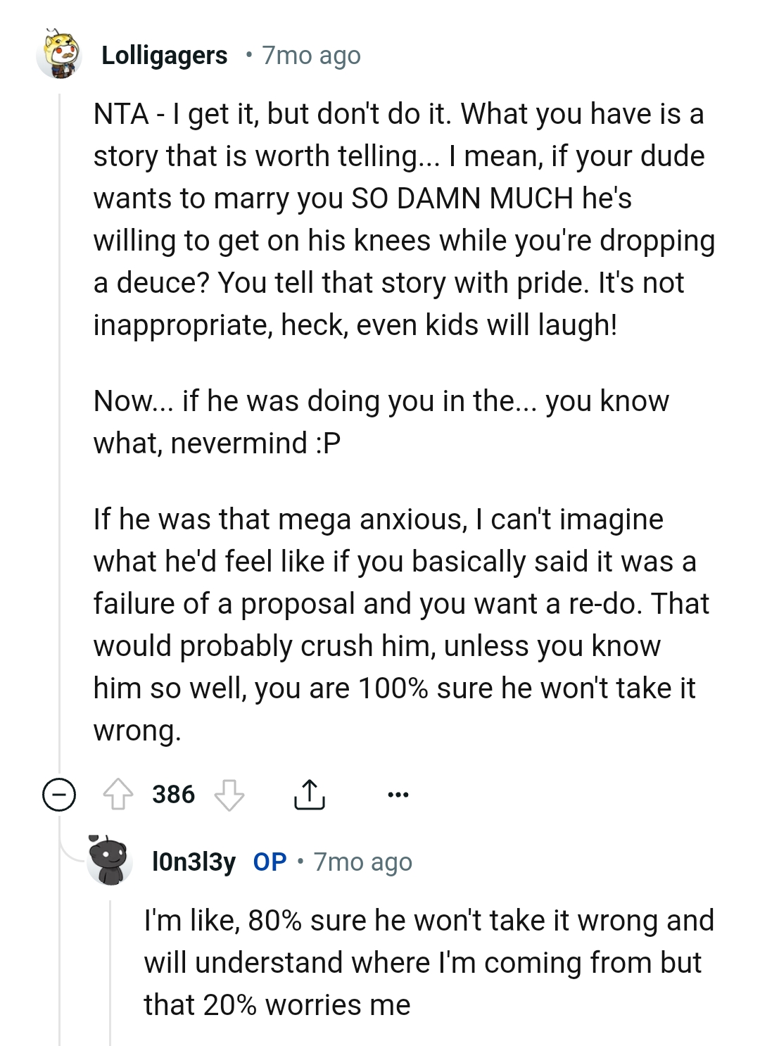 The OP should tell her story with pride