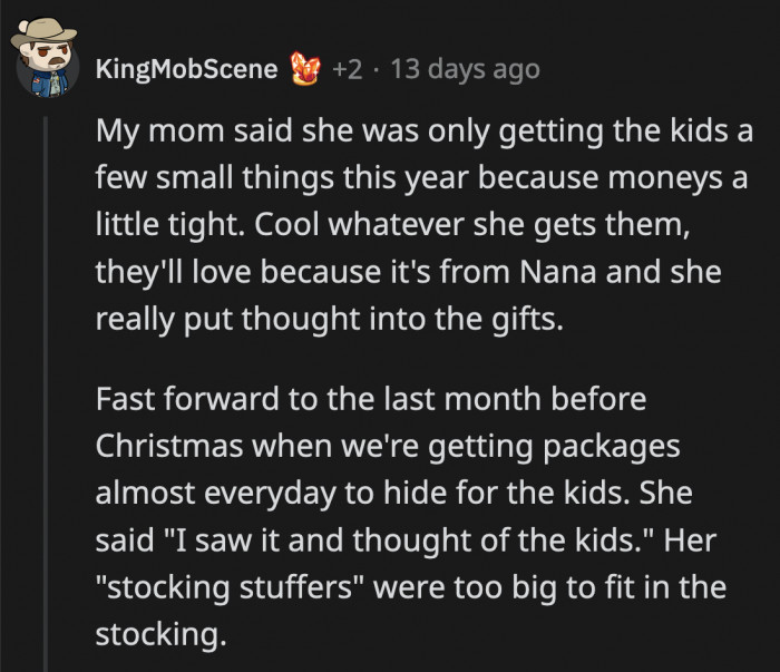 Maybe OP's daughter can find another grandma who doesn't think she's a spoiled brat for receiving gifts during Christmas.