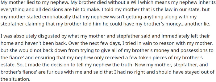 The fallout is bigger than OP thought, and she feels responsible for it.
