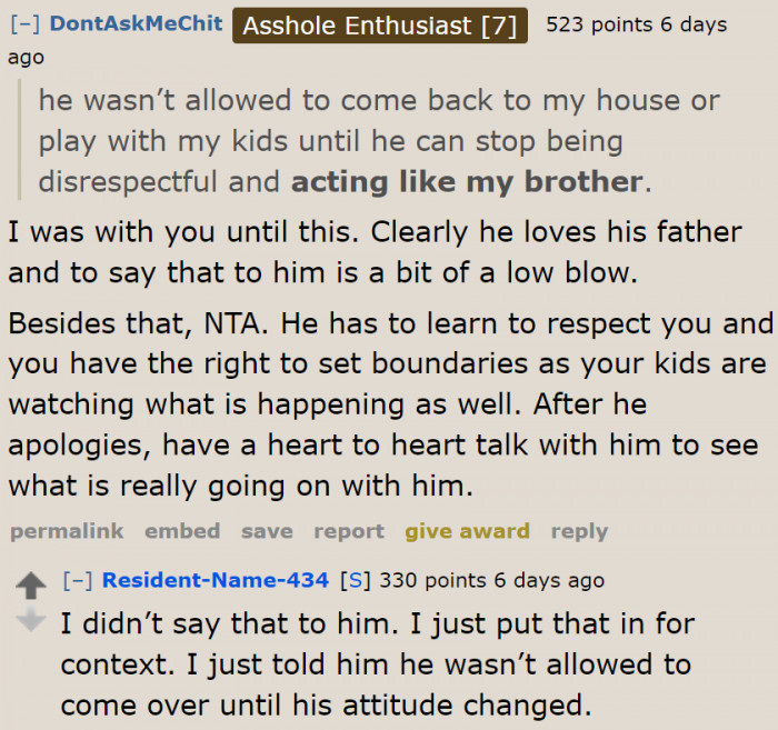 We hope the teen says sorry so they can have a heart-to-heart talk. He needs help.