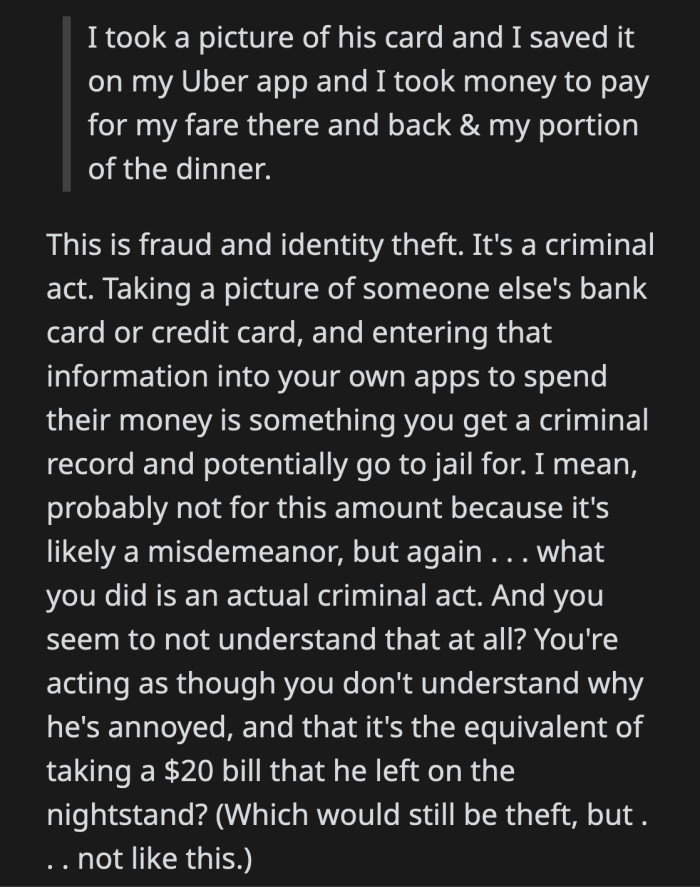 She is stubbornly refusing to take any responsibility for stealing from her spouse