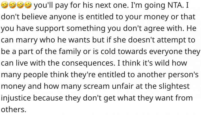 11. Her son isn't entitled to her money.