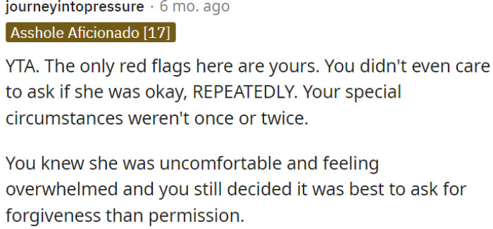 The main concern is OP's lack of consideration.