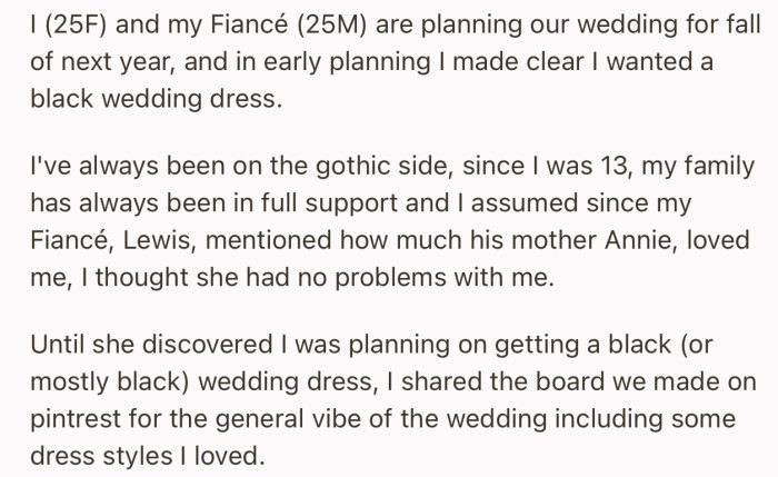 She’s been a gothic girl since 13, and has decided to wear a black wedding dress on her wedding day