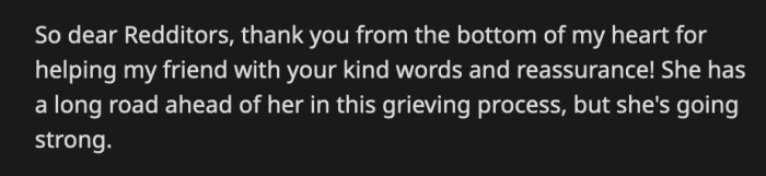 OP expressed her gratitude to everyone who said a kind word to help her friend through her healing