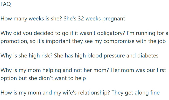 He arranged for his mother to stay with his wife during his absence to provide help and support.