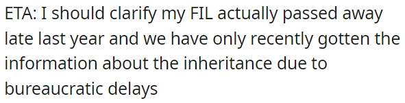 OP's father-in-law passed away last year.