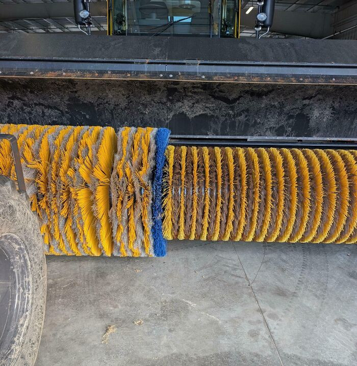 "New Broom Core (Left Side) Compared To Old Core (Right Side) After A Season Of Snow At An Airport"