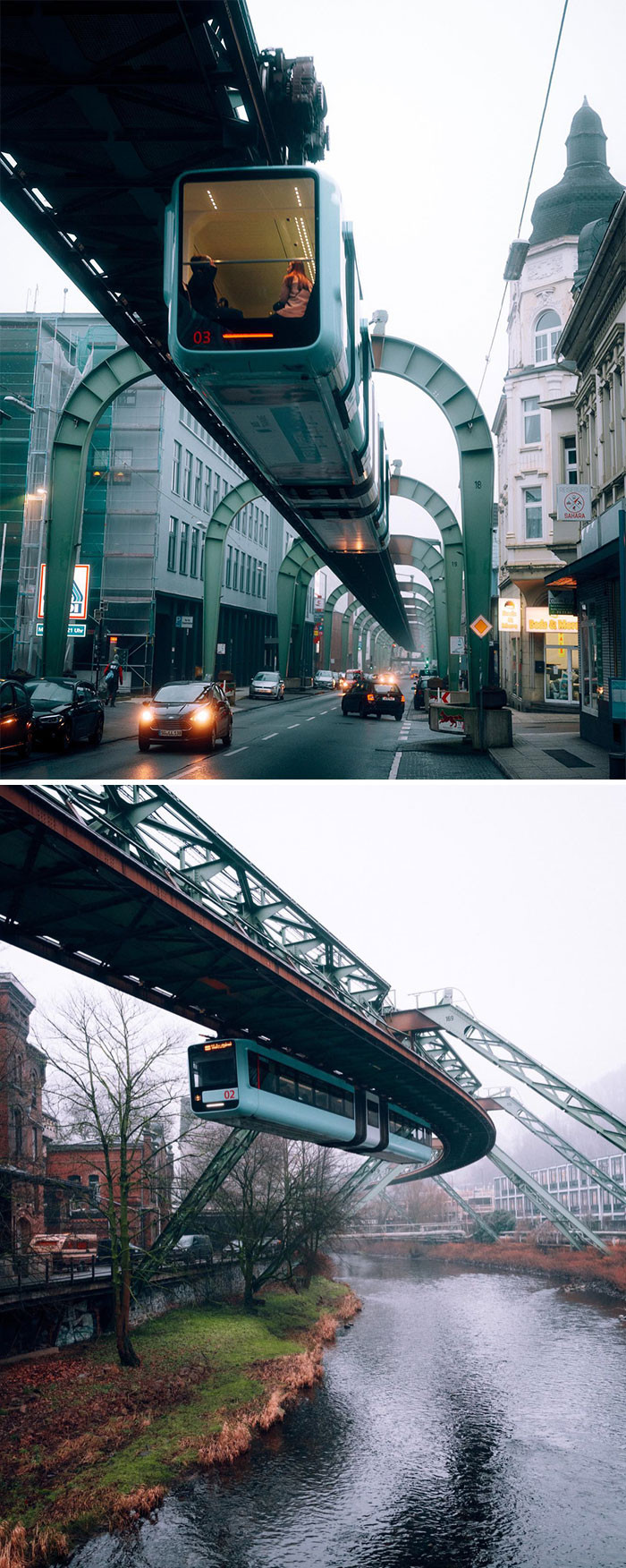 22. The Suspension Railway, also known as the Monorail, in Wuppertal, Germany.