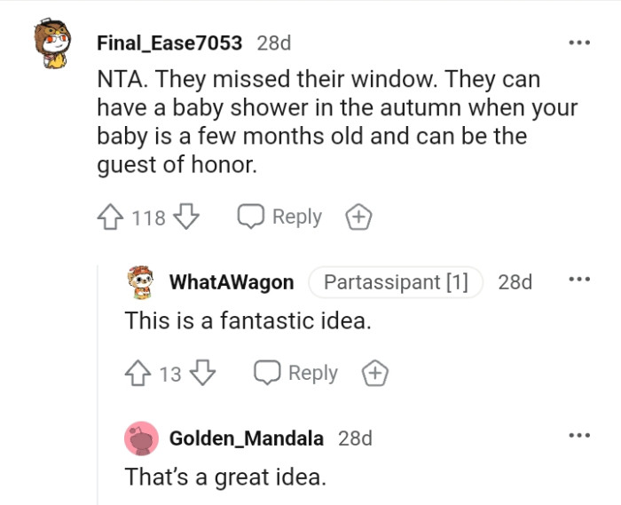 They can have a baby shower later