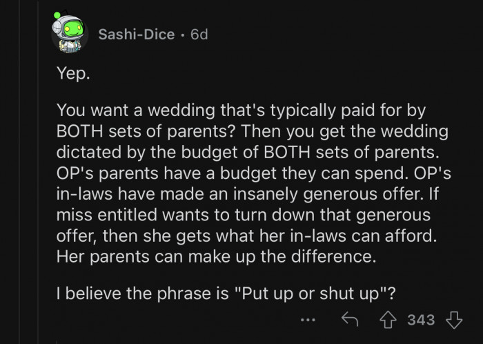 If Sara has a better offer, she's more than welcome to propose it.