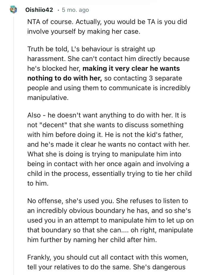 “NTA, of course. Actually, you would be TA if you did involve yourself by making her case.”