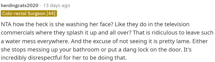 This person started off by saying NTA but also asked a little bit about how she washes her face to get water everywhere.