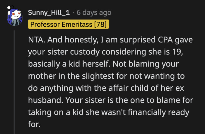 At first, Redditors were surprised why CPS gave custody of a child to someone who is barely an adult.