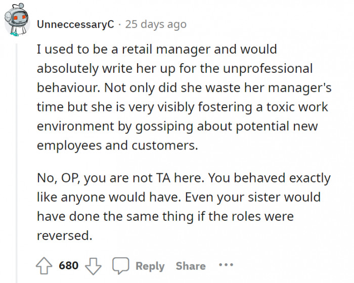 True. The sister would have been devastated too if OP had done this to her.