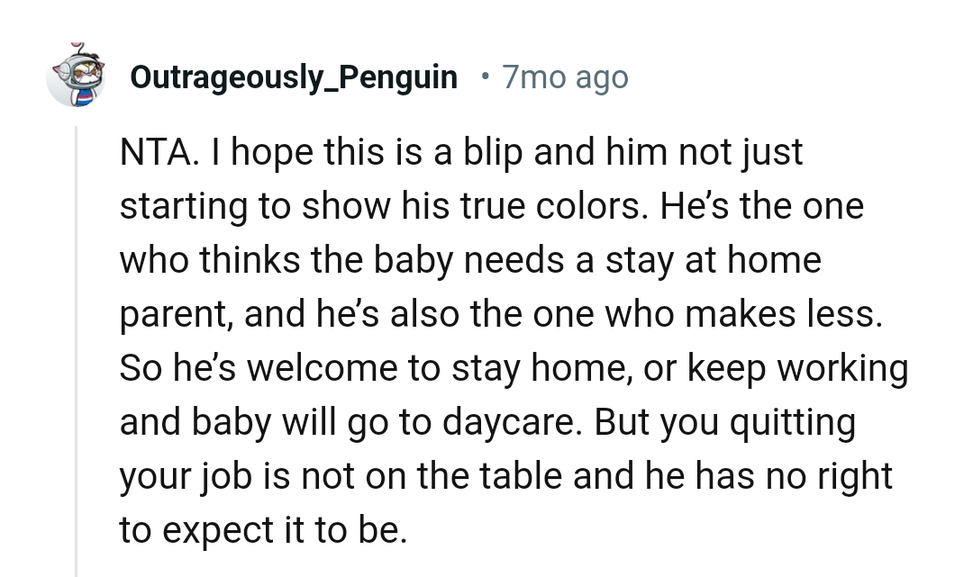 The baby will go to daycare