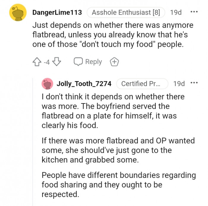 The food was clearly for the OP's boyfriend