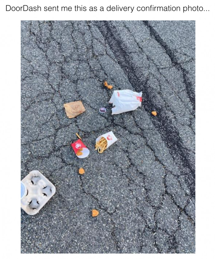 13. DoorDash driver made the customer put all the food together just to throw everything away.